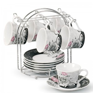 Lorren Home Trends Espresso Cup and Saucer Set with Metal Stand LHT1714